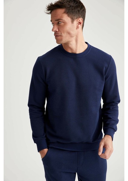 Erkek Lacivert Bisiklet Yaka Regular Fit Sweatshirt