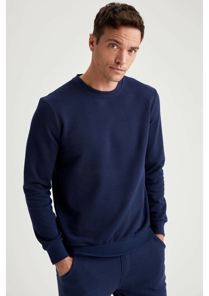 Erkek Lacivert Bisiklet Yaka Regular Fit Sweatshirt