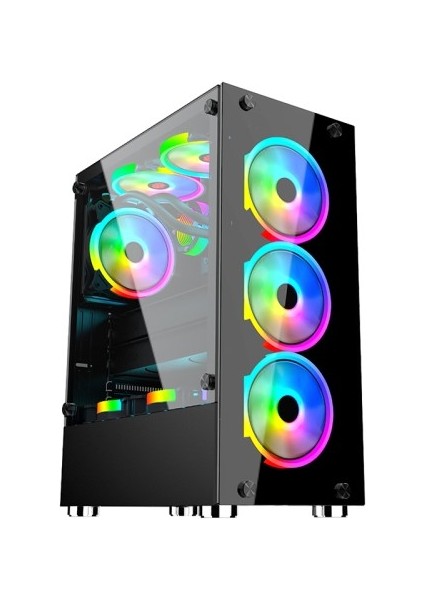 Glass 4X120MM RGB Kontrolcü ve Kumandalı Fanlı Oyuncu Kasası 4X120MM - 600W 80 Plus