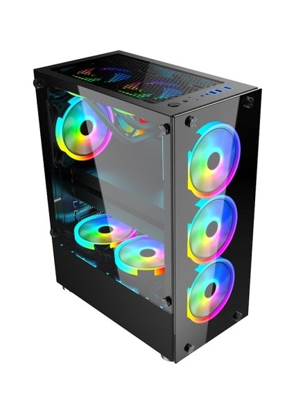 Glass 4X120MM RGB Kontrolcü ve Kumandalı Fanlı Oyuncu Kasası 4X120MM - 600W 80 Plus