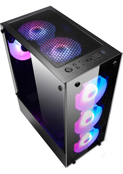 Glass 4X120MM RGB Kontrolcü ve Kumandalı Fanlı Oyuncu Kasası 4X120MM - 600W 80 Plus