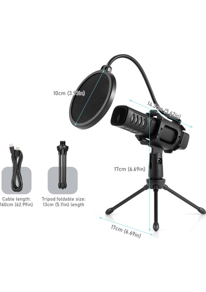 USB Mikrofon Kardioid Kondenser Mikrofon Tripod Standı (Yurt Dışından)