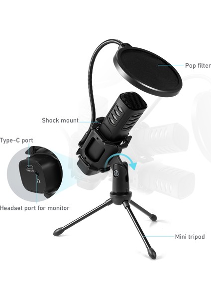 USB Mikrofon Kardioid Kondenser Mikrofon Tripod Standı (Yurt Dışından)