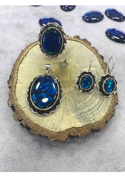 Okyanus Sedefi Taşli Gümüş Set 925 Ayar Kadin Taki