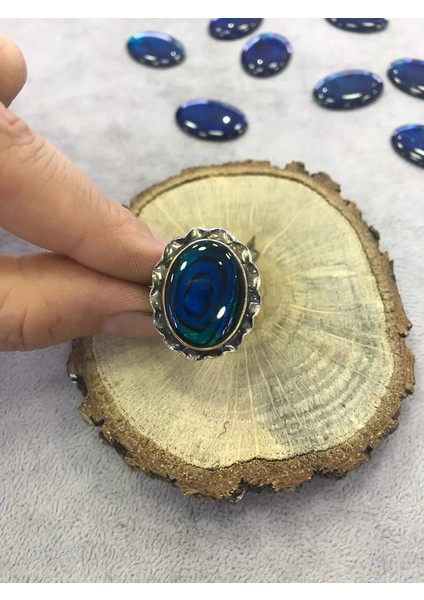 Okyanus Sedefi Taşli Gümüş Yüzük 925 Ayar Kadin Taki