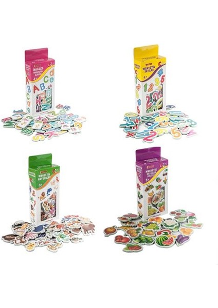 Manyetik 4 Lü Set, Harfler, Sayılar, Hayvanlar, Meyveler, Eğitici Magnet