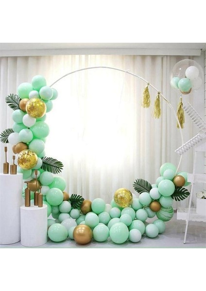 Su Yeşili Makaron Gold Krom Konfetili Balon Zincir Seti
