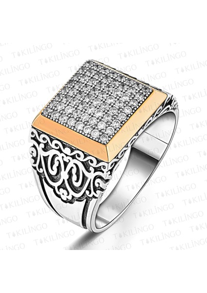 Beyaz Mikro Zirkon Taşlı Vintage Osmanlı Motifli Usta Işi Gümüş Erkek Yüzük fiyatları
