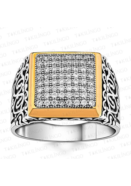 Beyaz Mikro Zirkon Taşlı Vintage Osmanlı Motifli Usta Işi Gümüş Erkek Yüzük fırsatları