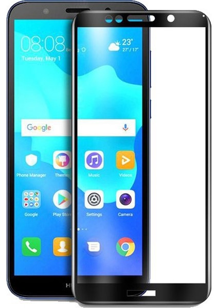 Huawei Honor 7s Full Kapatan Renkli Cam Tam Koruma Siyah