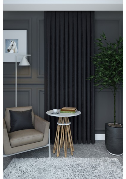 Antrasit Düz Renk Pileli Petek Dokulu Fon Perde, 1/2,5 Normal Pile, Tek Kanat 50 x 270 cm cm