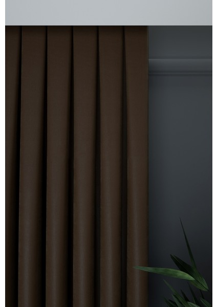 Kahverengi Düz Renk Pileli Petek Dokulu Fon Perde, 1/2,5 Normal Pile, Tek Kanat 50 x 240 cm cm