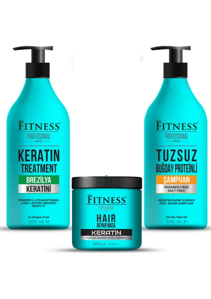 Fitness Professional Saç Düzleştirici Keratin Bakımı + Tuzsuz Şampuan + Onarıcı Keratin Maskesi