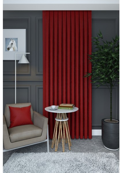 Kırmızı Düz Renk Pileli Petek Dokulu Fon Perde, 1/2,5 Normal Pile, Tek Kanat 50 x 270 cm cm