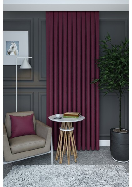 Koyu Mürdüm Düz Renk Pileli Petek Dokulu Fon Perde, 1/2,5 Normal Pile, Tek KANAT50 x 260 cm cm
