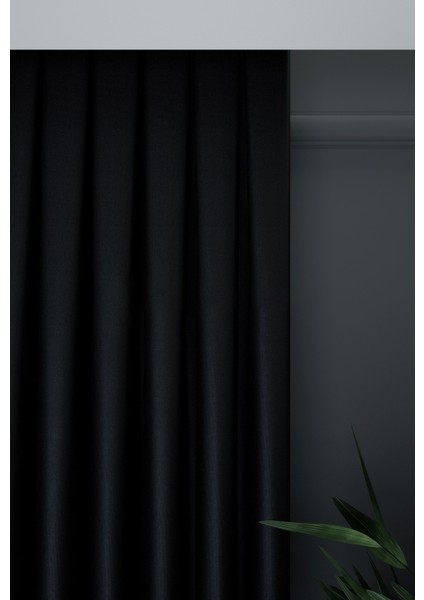 Siyah Düz Renk Pileli Petek Dokulu Fon Perde, 1/2,5 Normal Pile, Tek Kanat 50 x 240 cm cm