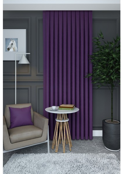 Mor Düz Renk Pileli Petek Dokulu Fon Perde, 1/2,5 Normal Pile, Tek Kanat 90 x 240 cm cm