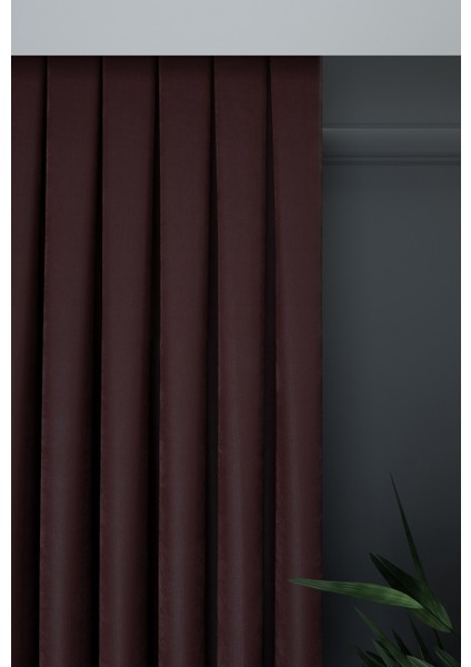 Mürdüm Düz Renk Pileli Petek Dokulu Fon Perde, 1/2,5 Normal Pile, Tek Kanat 50 x 240 cm cm