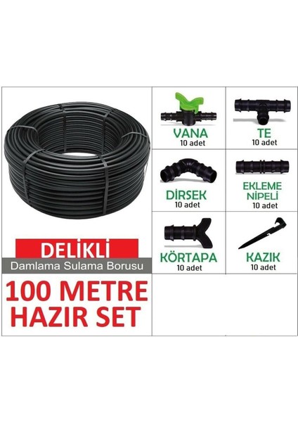 100 Metre 20CM Aralıklı Kendinden Delikli Damla Sulama Sistemi Damlama Borusu Hortumu Bahçe Seti