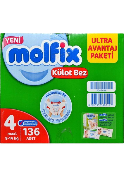 Külot Bebek Bezi 136'LI Ultra Avantaj Paketi 4 Maxi 9-14 kg