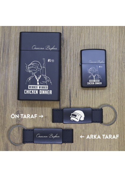 Kişiye Özel Pubg Metal Sigara Kutusu, Zippo Çakmak ve Anahtarlık Seti - 1