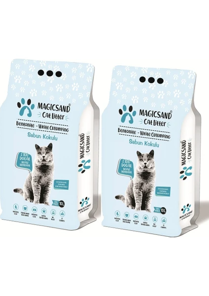 Marsilya Sabunu Kokulu Topaklanan Kedi Kumu %100 Doğal Bentonit 2X10LITRE