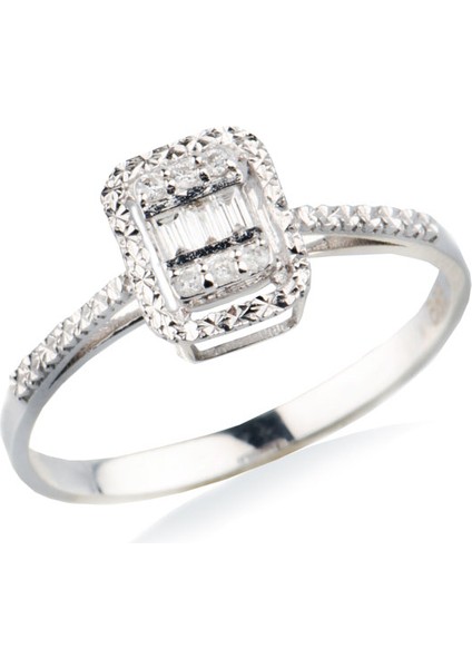 0.10CT Pırlanta Efektli Baget Taşlı Yüzük