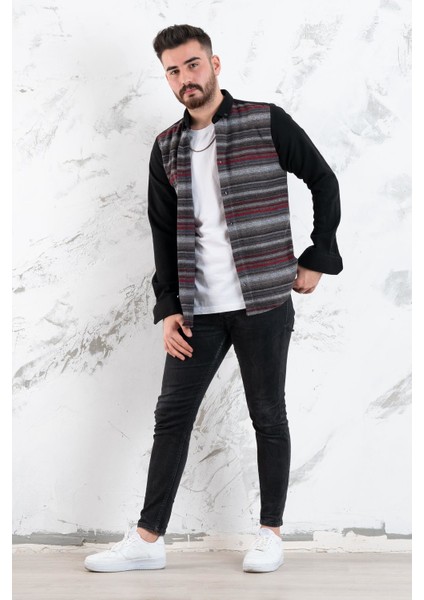 Slimfit Parça Desenli Erkek Oduncu Gömlek