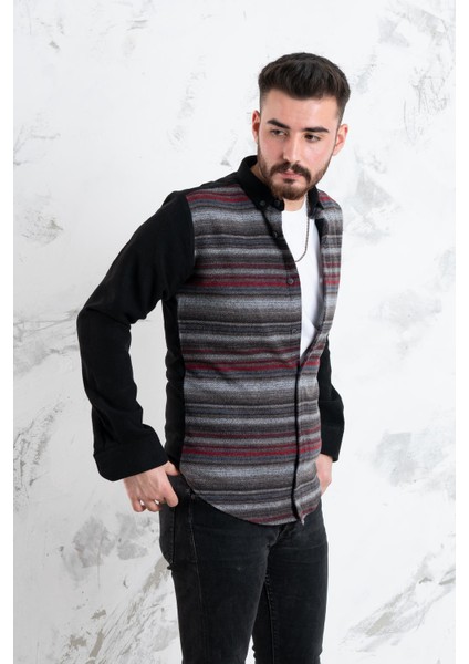 Slimfit Parça Desenli Erkek Oduncu Gömlek