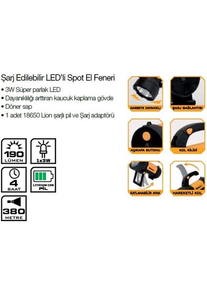 Lightorch LT03101ŞARJ Edilebilir LED Fener 190 Lümen fiyatları