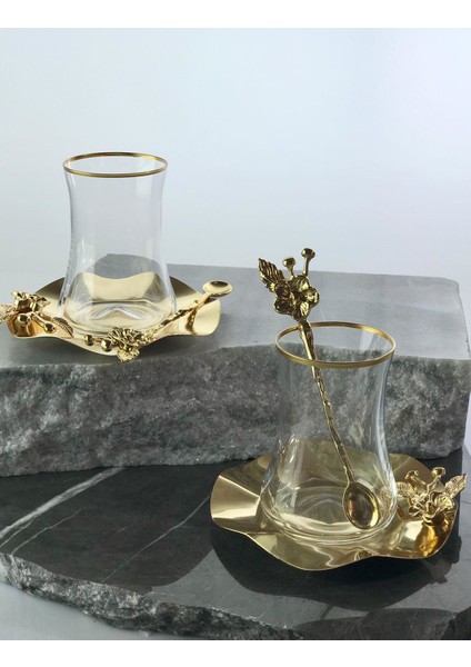 18 Parça Kristal Bardak Japon Gülü Çay Takımı 6 Kişilik Kaşıklı fiyatları