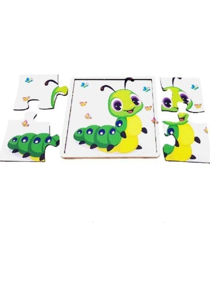 Woody Life Woodylife Ilk Puzzlem Bebek Zebra Tırtıl Maymun ve Şato Çocuklar 4'lü 4 Parça Puzzle Yapboz Eğitici Çocuk Oyuncak