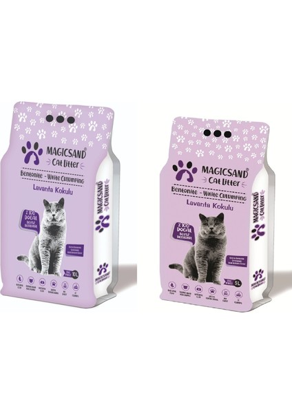 Cat Litter Lavanta Kokulu Kedi Kumu Kalın Taneli 15 Lt Lavanta Kokulu 10+5 Lt
