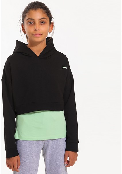 DUA Kız Çocuk Oversize Sweatshirt Siyah / Yeşil