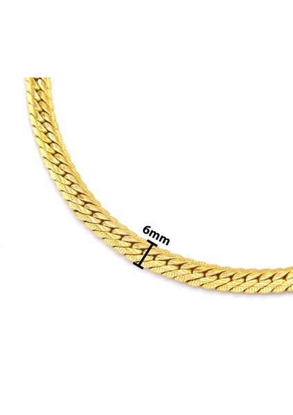 Altın Kaplama Balık Sırtı Lazerli Unisex Zincir 6 mm modelleri