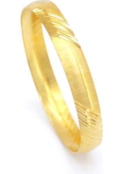 22 Ayar Altın Kaplama Yan Çizgili Bilezik 1 cm