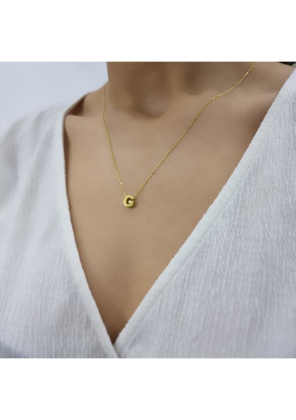 Kadın Üç Boyutlu G Harf Altın Kaplama 925 Ayar Gümüş Kolye