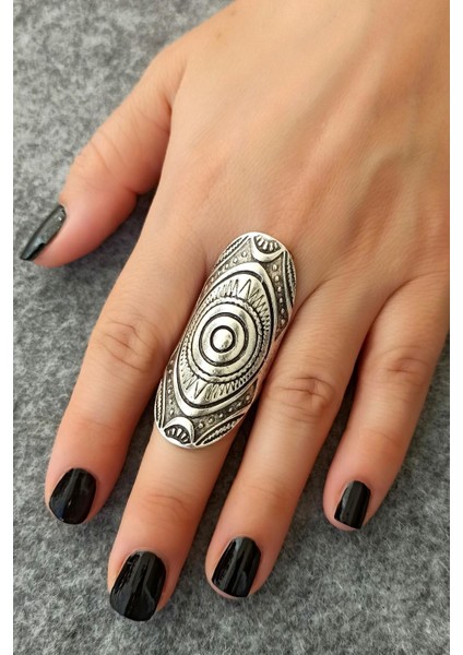 Antik Gümüş Kaplama Motif Şekilli El Yapımı Ayarlanabilir Yüzük