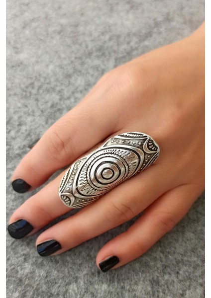 Antik Gümüş Kaplama Motif Şekilli El Yapımı Ayarlanabilir Yüzük fiyatları