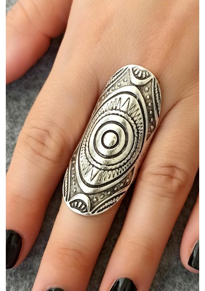 Antik Gümüş Kaplama Motif Şekilli El Yapımı Ayarlanabilir Yüzük modelleri