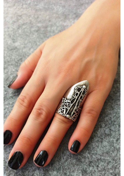 Antik Gümüş Kaplama Kral Tacı Şekilli El Yapımı Ayarlanabilir Yüzük fiyatları