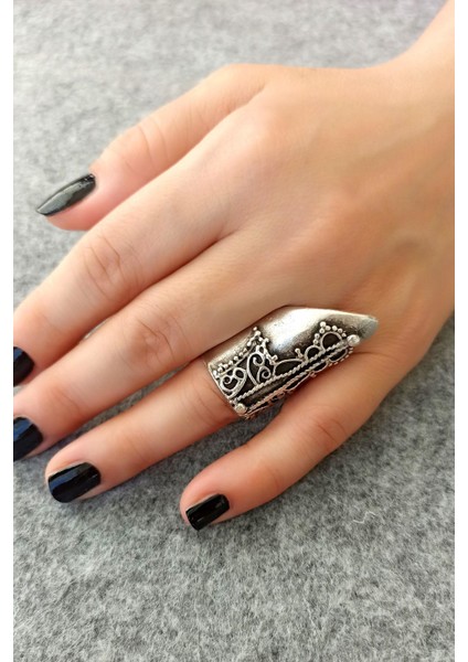 Antik Gümüş Kaplama Kral Tacı Şekilli El Yapımı Ayarlanabilir Yüzük modelleri