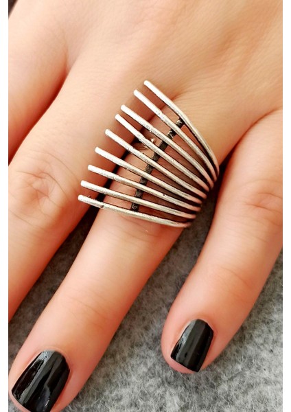 Antik Gümüş Kaplama Çubuklar Şekilli El Yapımı Ayarlanabilir Yüzük fiyatları