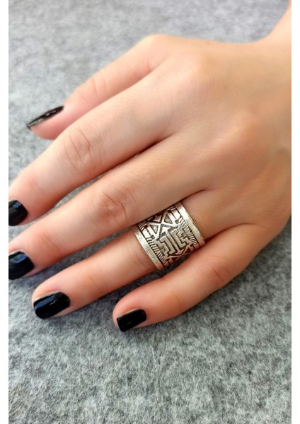 Antik Gümüş Kaplama Motif Şekilli El Yapımı Ayarlanabilir Yüzük fiyatları