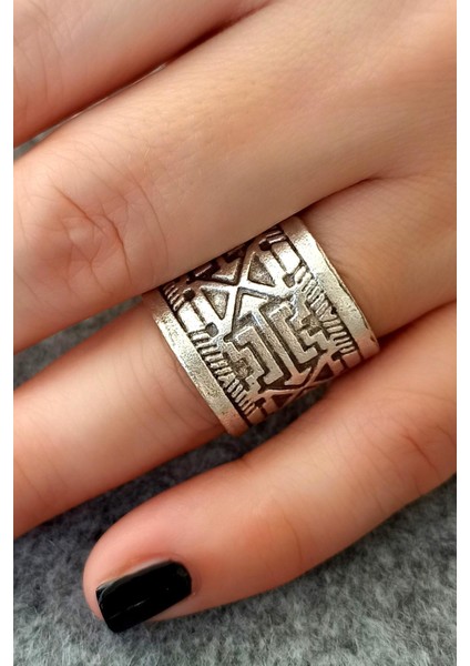 Antik Gümüş Kaplama Motif Şekilli El Yapımı Ayarlanabilir Yüzük modelleri