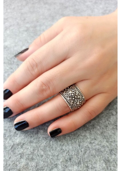 Antik Gümüş Kaplama Motif Şekilli El Yapımı Ayarlanabilir Yüzük modelleri