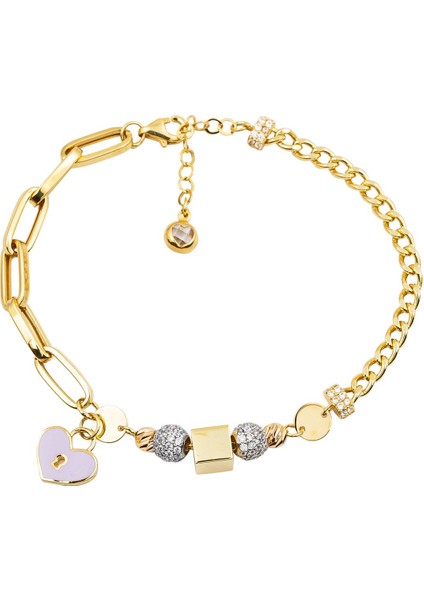 Kilitli Kalp 14 Ayar Altın Bileklik