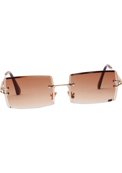 F Fityle Moda Bayan Çerçevesiz Güneş Gözlüğü Tasarımcı Renkli Lens Gözlük Shades Kahve (Yurt Dışından)