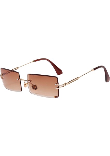 F Fityle Moda Bayan Çerçevesiz Güneş Gözlüğü Tasarımcı Renkli Lens Gözlük Shades Kahve (Yurt Dışından)