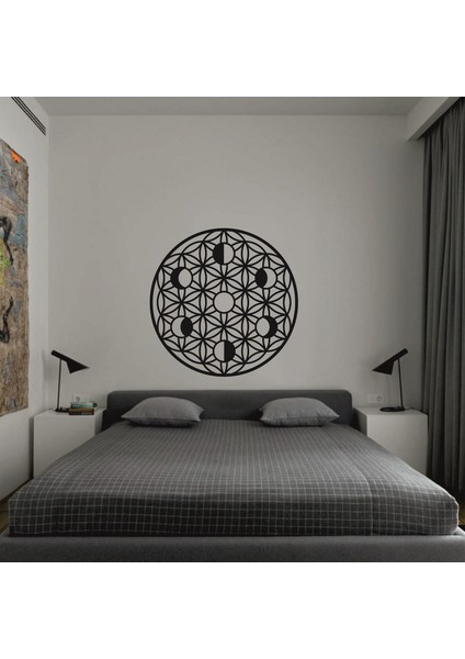 Ahşap Ay Evreleri ve Yaşam Çiçeği Duvar Süsü Ay Döngüsü Kutsal Geometri Tablo Metal Değildir modelleri